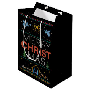 Ugly Merry Christmas Sweater Religious Christian Medium Gift Bag