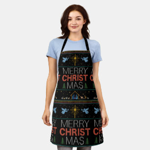 Ugly Merry CHRISTmas Sweater Religious Colourful Apron