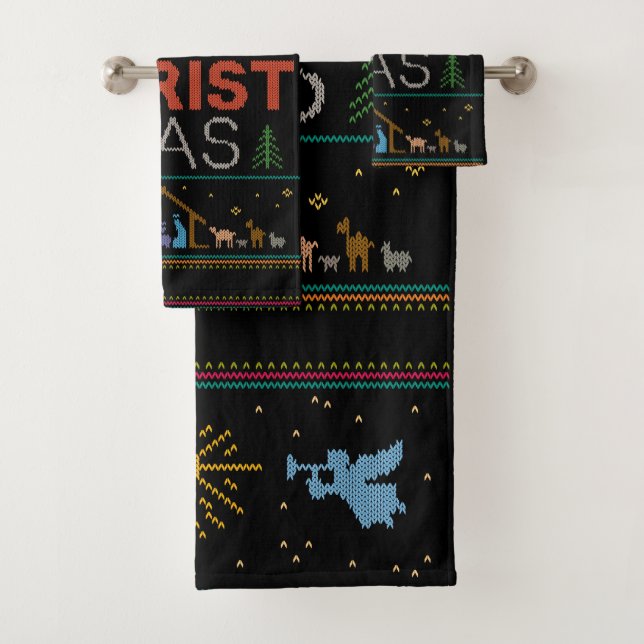 Ugly Merry CHRISTmas Sweater Religious Colourful Bath Towel Set (Insitu)