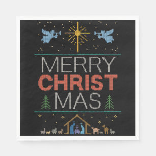 Ugly Merry Christmas Sweater Religious Colourful Napkin