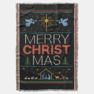 Ugly Merry CHRISTmas Sweater Religious Colourful Throw Blanket