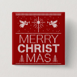 Ugly Merry CHRISTmas Sweater Religious Red White 15 Cm Square Badge