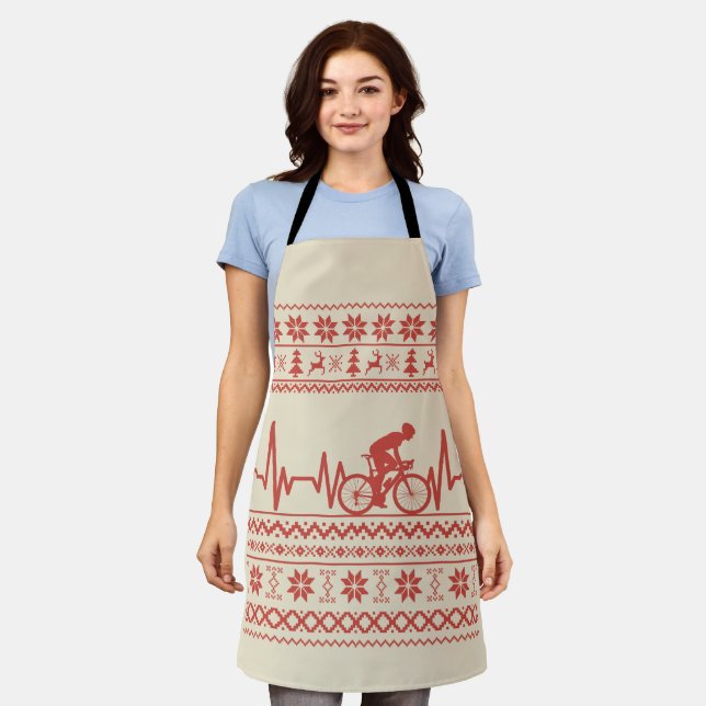 Ugly Merry christmas sweater riding a bike Apron (Worn)