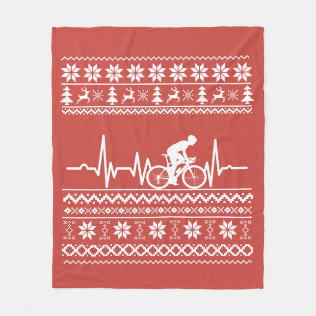 Ugly Merry christmas sweater riding a bike Fleece Blanket (Front)