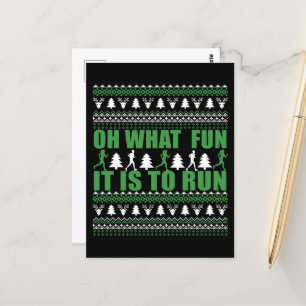 Ugly Merry Christmas sweater running run Postcard