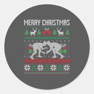 Ugly Merry Christmas Wrestling Wrestler Santa Xmas Classic Round Sticker