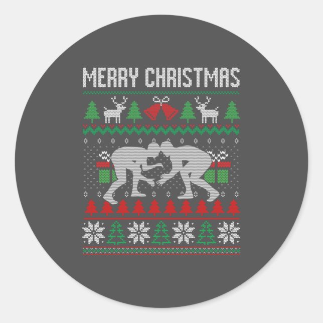 Ugly Merry Christmas Wrestling Wrestler Santa Xmas Classic Round Sticker (Front)