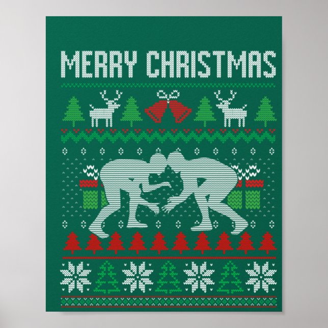 Ugly Merry Christmas Wrestling Wrestler Santa Xmas Poster (Front)