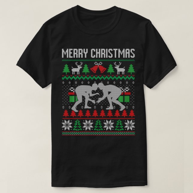 Ugly Merry Christmas Wrestling Wrestler Santa Xmas T-Shirt (Design Front)
