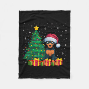 Ugly Miniature Pinscher Santa Hat Christmas Lights Fleece Blanket