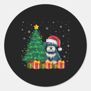 Ugly Miniature Schnauzer Santa Hat Christmas Light Classic Round Sticker