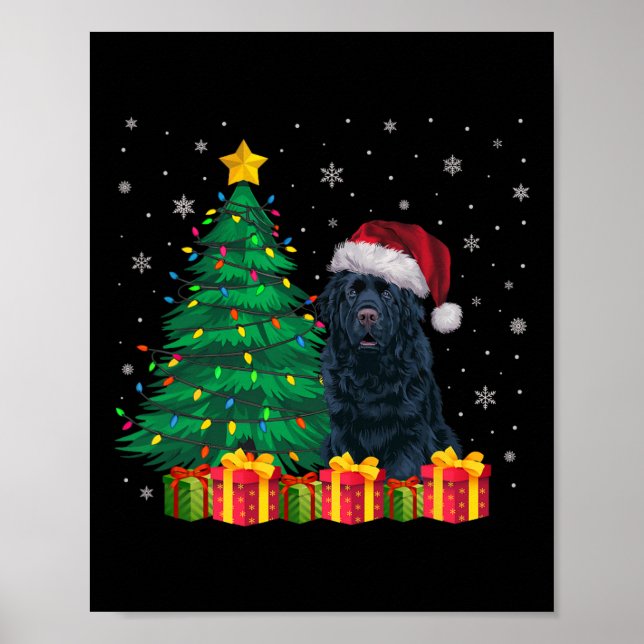 Ugly Newfoundland Santa Hat Christmas Lights Dog L Poster (Front)