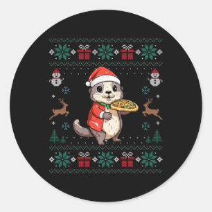 Ugly Otter Lover Santa Hat Xmas Light Otter Christ Classic Round Sticker