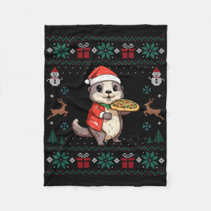 Ugly Otter Lover Santa Hat Xmas Light Otter Christ Fleece Blanket