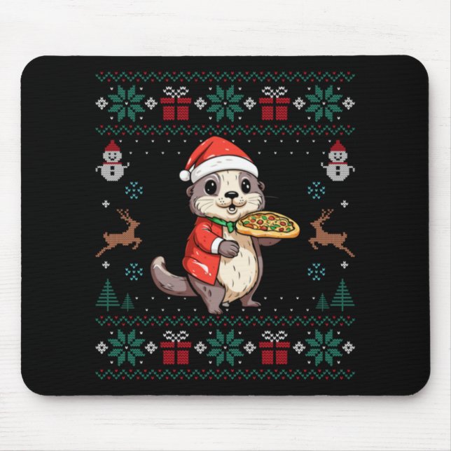 Ugly Otter Lover Santa Hat Xmas Light Otter Christ Mouse Mat (Front)