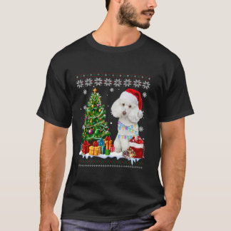Ugly Poodle Dog Santa Hat Christmas Tree Light T-Shirt