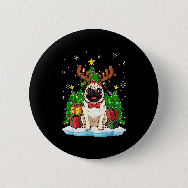 Ugly Pug Christmas Sweater Pajama For Women Men Fa 6 Cm Round Badge (Front)