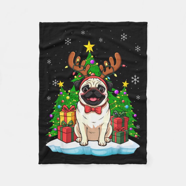 Ugly Pug Christmas Sweater Pajama For Women Men Fa Fleece Blanket (Front)