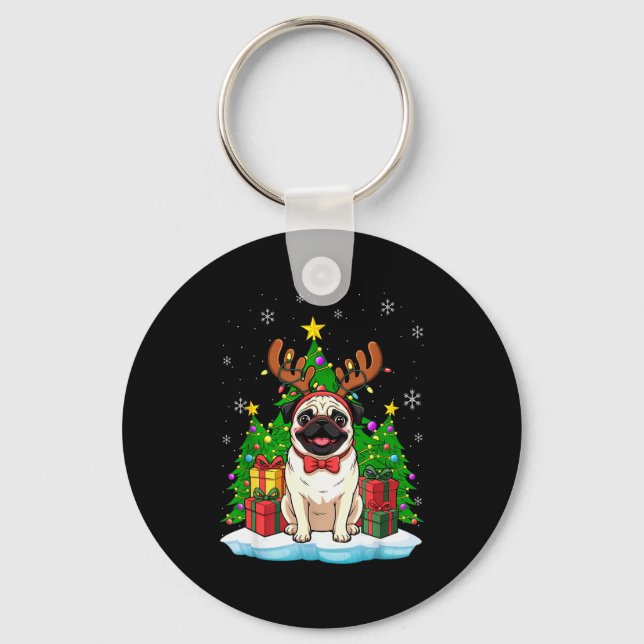 Ugly Pug Christmas Sweater Pajama For Women Men Fa Key Ring (Front)