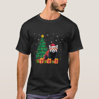 Ugly Red Panda Santa Hat Christmas Tree Lights Paj T-Shirt