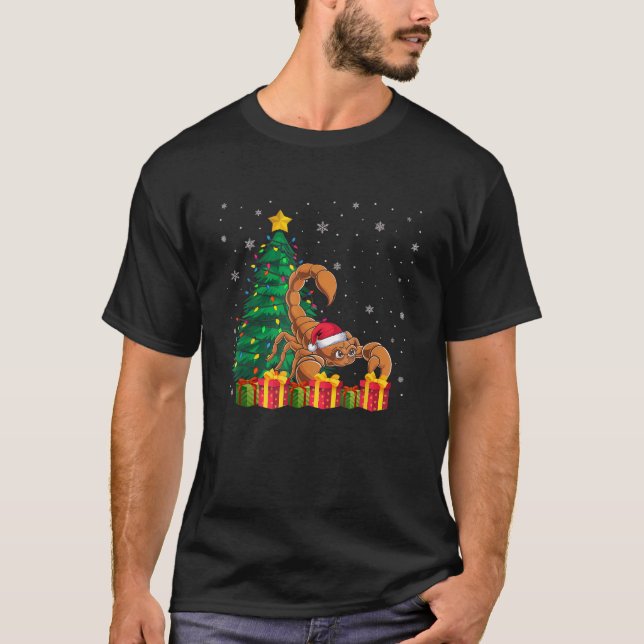 Ugly Scorpion Santa Hat Christmas Tree Lights Paja T-Shirt (Front)