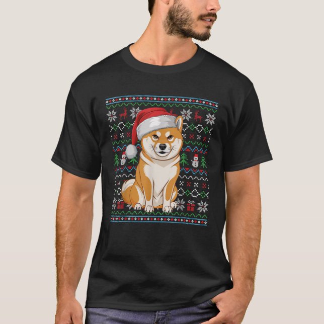 Ugly Shiba Inu Dog Lovers Xmas Sweater Santa Chris (Front)