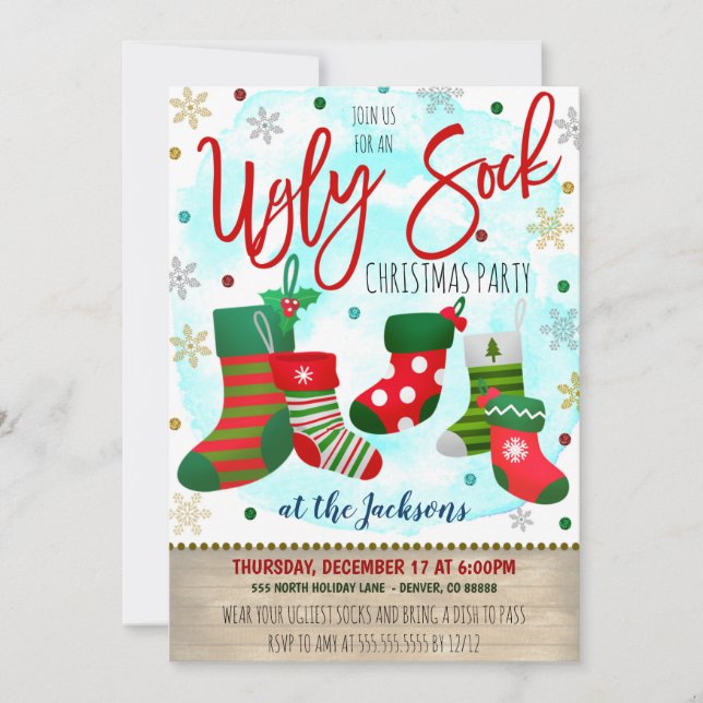 Ugly Sock Christmas Party Invitation (Front)