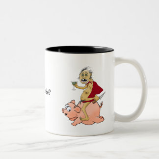 Ugly super guy on pig: Got covfefe? Two-Tone Coffee Mug