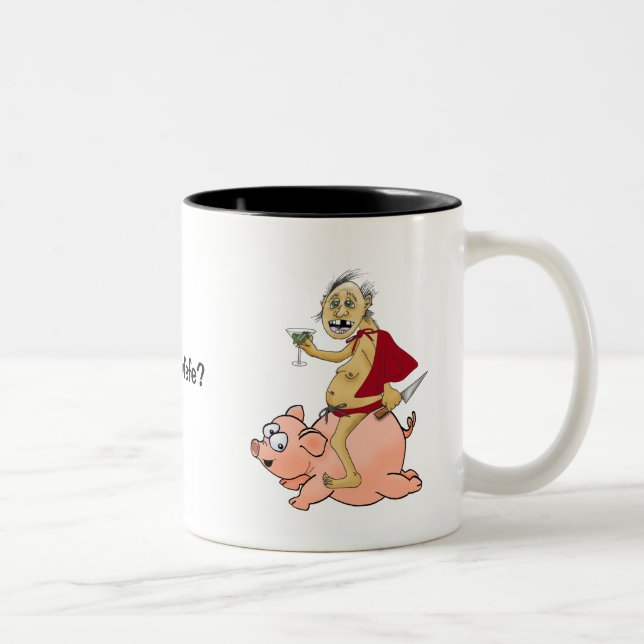 Ugly super guy on pig: Got covfefe? Two-Tone Coffee Mug (Right)