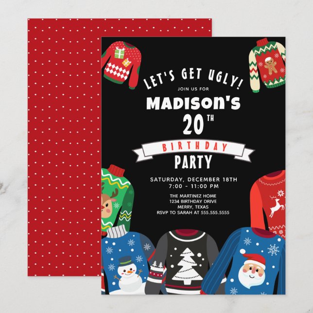 Ugly Sweater 20th Birthday Party Invitation (Front/Back)