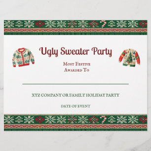 Ugly Sweater Award Party Certificate