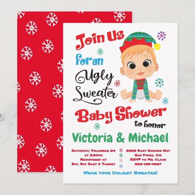 Ugly Sweater Baby Shower Invitation (Front/Back)