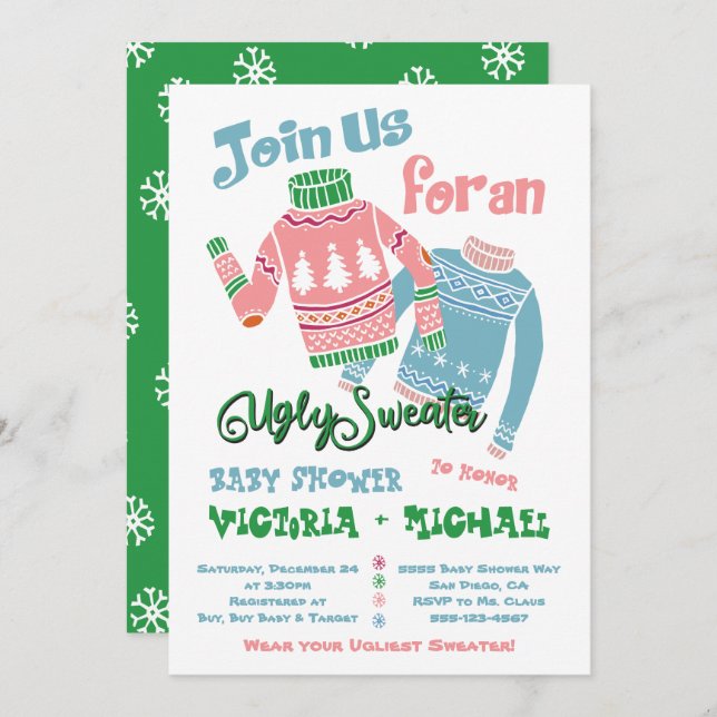 Ugly Sweater Baby Shower Invitation (Front/Back)
