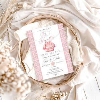 Ugly Sweater Baby Shower Invitation, Pink Shower Invitation