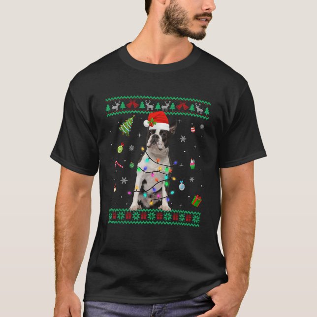 Ugly Sweater Boston Terrier Dog Christmas Lights S (Front)