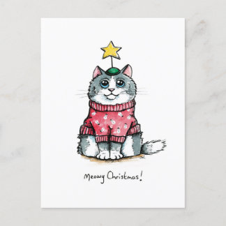 Ugly Sweater Cat - Meowy Christmas Postcard