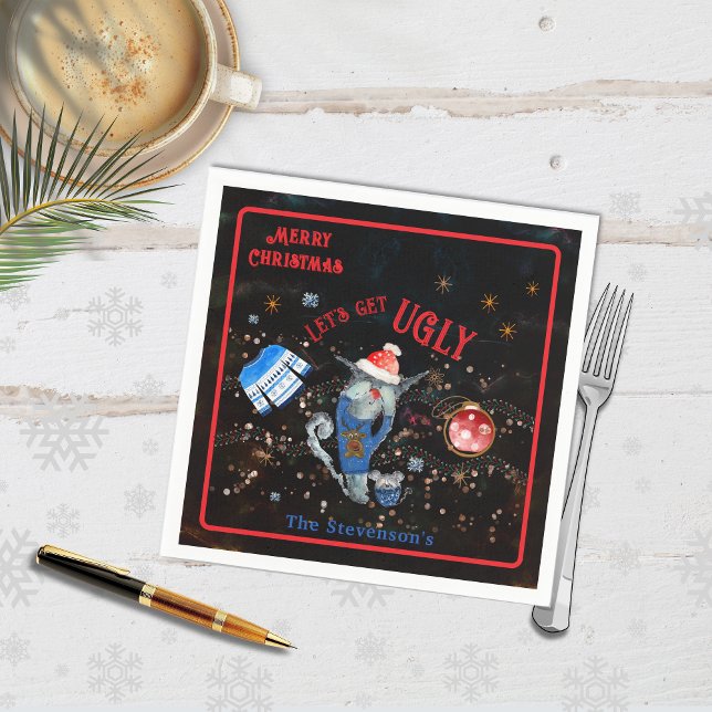  Ugly Sweater Cat & Mouse Holiday Napkin (Ugly Sweater Cat & Mouse Holiday Paper  Napkins
)