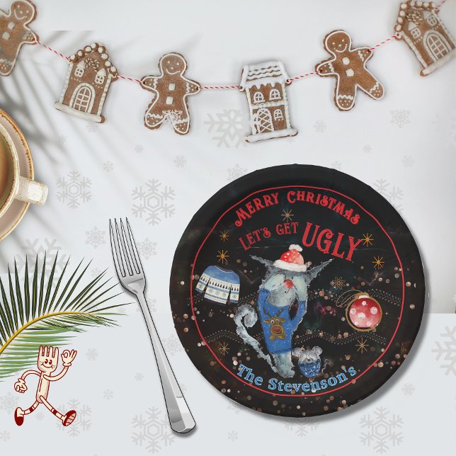  Ugly Sweater Cat & Mouse Holiday Paper Plate (Ugly Sweater Cat & Mouse Holiday Paper Plates)