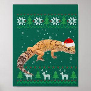 Ugly Sweater Christmas Animals Santa Leopard Gecko Poster