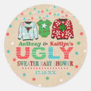 Ugly Sweater Christmas Baby Shower Classic Round Sticker