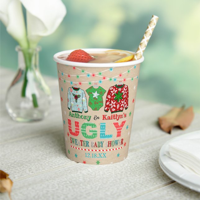 Ugly Sweater Christmas Baby Shower Paper Cups (Insitu)