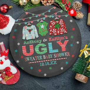 Ugly Sweater Christmas Baby Shower Paper Plate