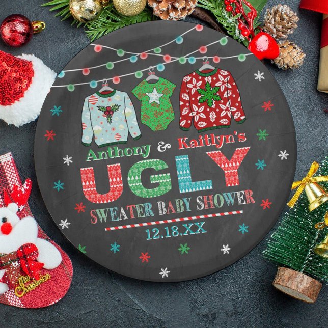 Ugly Sweater Christmas Baby Shower Paper Plate (Creator Uploaded)