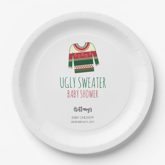 Ugly Sweater Christmas Baby Shower  Paper Plate (Front)