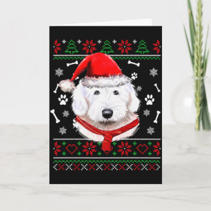 Ugly Sweater Christmas Bobtail Dog Santa Hat Pajam Card