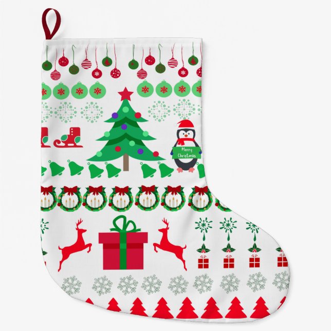 Ugly Sweater Christmas design Large Christmas Stocking (Front)