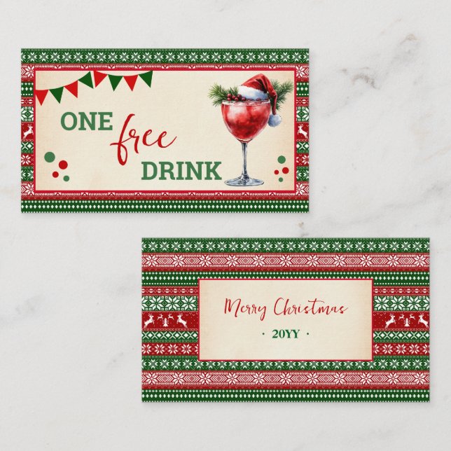 Ugly Sweater Christmas Free Drink Party Ticket (Front/Back)