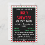 Ugly sweater Christmas holiday party chalkboard Invitation<br><div class="desc">[All text is editable ] Get this stylish design now! Occasion: Christmas party, holiday party, housewarming party, baby shower, birthday party, retirement., etc. Theme: Christmas, ugly sweater, pajama party Style: modern, chic, cheerful, fun colours: red, green, grey, festive colours Graphics: chalkboard background, typography, string light, Christmas sweater, faux gold glitter,...</div>