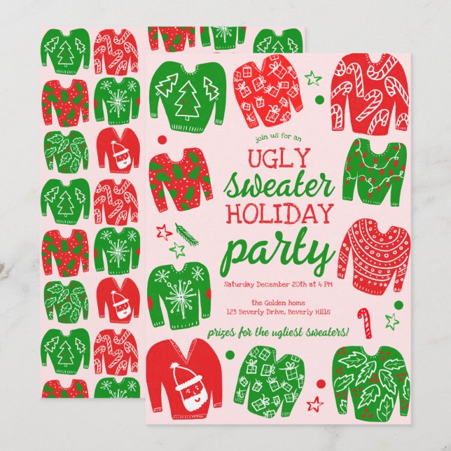 UGLY SWEATER Christmas Holiday Party Cute Custom Invitation (Front/Back)