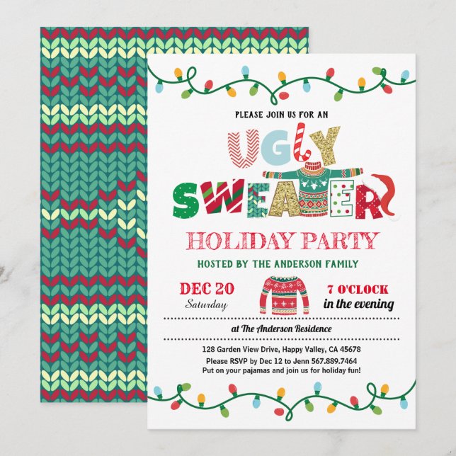 Ugly sweater Christmas holiday party housewarming Invitation (Front/Back)
